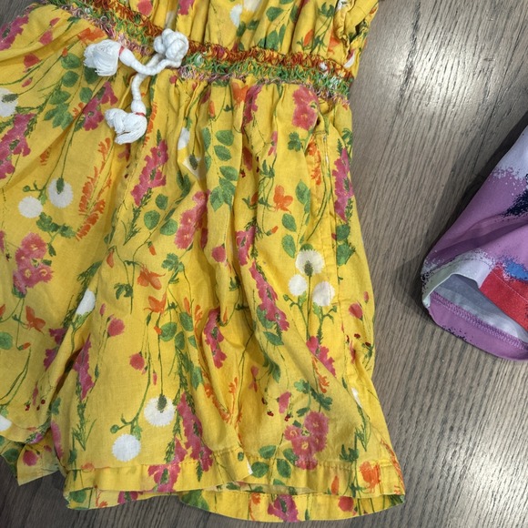 2 Girls's Peek & All In Motion size 8, Yellow Ruffle Floral & Purple Rompers - Picture 6 of 9